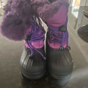 Purple Fur-Trim Waterproof Kids Snow Boots